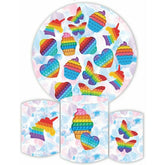 Lofaris Colorful Pop It Round Happy Birthday Backdrop Kit For Party